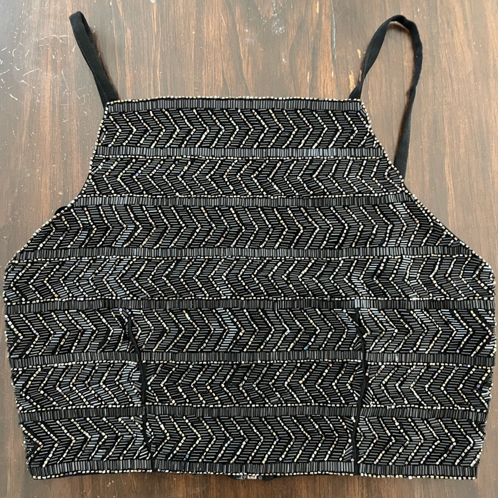 Topshop Black and Gold Beaded Crop Top, Size 6